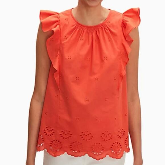 Kate Spade Size L Orange Eyelet Ruffle Top Blouse - Picture 1 of 6